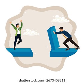 Colaboración y resolución de problemas. Profesional Los empresarios se ayudan mutuamente a superar los desafíos y resolver los problemas en el camino hacia el éxito.