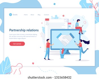 Partnership relations. Web banner design template. Business concept. Flat vector illustration.
