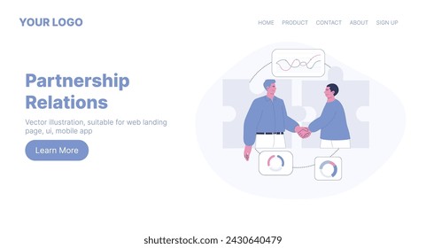 Partnership Relations. Web Landing Page Design. Flat Cartoon Vector Illustration. Vector illustration, suitable for web landing page, ui, mobile app.