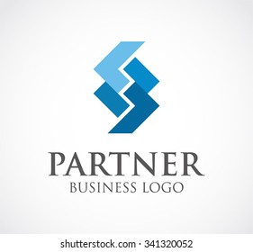 Partnership of ribbon connection abstract vector and logo design or template link business icon of company identity symbol concept