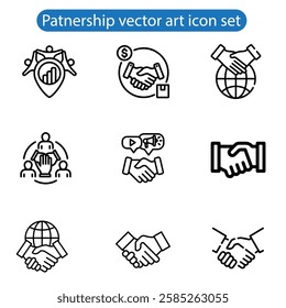 Partnership Shake hands line icon vector set on white background.
