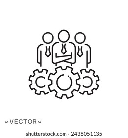 partnership team icon, team work , business customer, facility leader thin line symbol isolated on white background, editable stroke eps 10 vector illustration