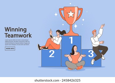 Partnership and teamwork in business concept. business success, leadership, awards, career, successful projects, goal, winning plan, competition. Group of happy employees celebrating victor.