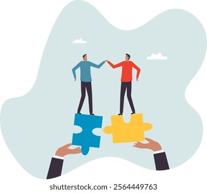 Partnership, teamwork or collaboration to success, solve jigsaw puzzle together, agreement or solution to win corporate trust, cooperation.business concept.flat character.