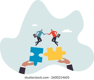 Partnership, teamwork or collaboration to success, solve jigsaw puzzle together, agreement or solution to win corporate trust, cooperation.character for design