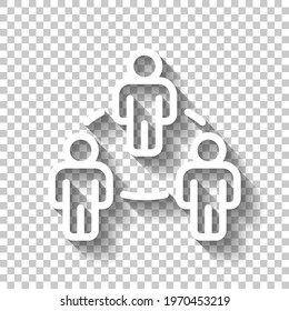 Partnership, teamwork, simple business logo. White linear icon with editable stroke and shadow on transparent background