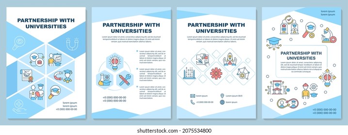 Partnership with universities brochure template. Career opportunity. Flyer, booklet, leaflet print, cover design with linear icons. Vector layouts for presentation, annual reports, advertisement pages