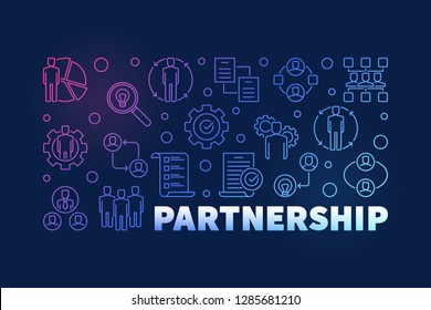 Partnership vector colored outline illustration or banner on dark background