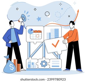Partnerschaft. Vektorgrafik. Partner arbeiten zusammen, um Lösungen zu finden, die für beide Seiten von Vorteil sind Produktivtreffen fördern offene Kommunikation innerhalb von Teams Effektives Management fördert Erfolg