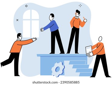 Partnership. Vector illustration. Teamwork is cornerstone effective corporate performance Productive meetings facilitate communication and collaboration within group Effective communication is vital