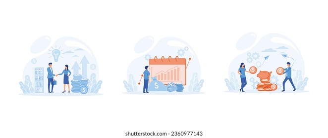 Partnership, venture investment. Income growth chart, Family Budget, Future Financial Planning.  set flat vector modern illustration 