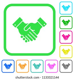 Partnership vivid colored flat icons in curved borders on white background