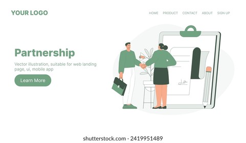Partnership. Web Landing Page Design. Flat Cartoon Vector Illustration. Vector illustration, suitable for web landing page, ui, mobile app.