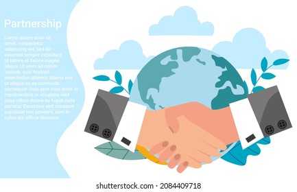 Partnership.People make business agreements.Handshake and transaction, the concept of concluding international contracts. Cry in business style.Flat vector illustration.
