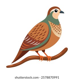 Partridge Bird on Branch Isolated on White Background
