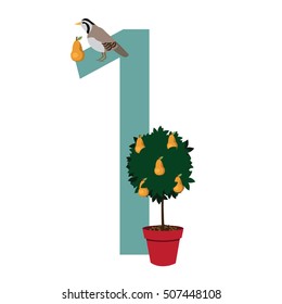 A partridge in a pear tree EPS 10 vector Christmas illustration.