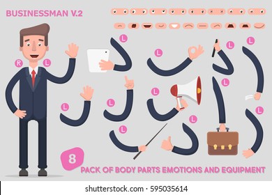 Parts body template for design work and animation. Funny office man cartoon. Vector illustration on light background. 
