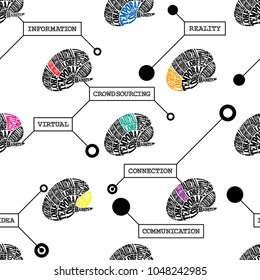 Parts of  the Brain Seamless pattern background vector illustration-monochrome accent colors