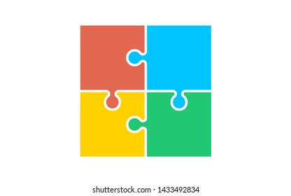 Parts of colored puzzles on white background. 4 puzzle pieces vector illustration.