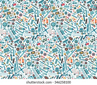 Parts of machinery seamless pattern. The set of all machine elements in an endless background.