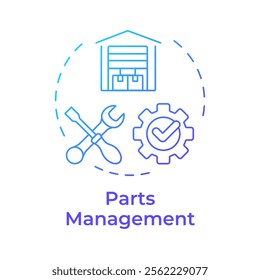 Parts management blue gradient concept icon. Inventory management. FSM key component. Field service management. Round shape line illustration. Abstract idea. Graphic design. Easy to use in article