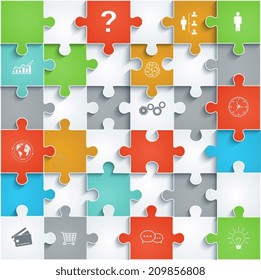 Parts of paper puzzles with icons. Business concept, template interface, layout, infographics.