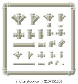 Parts and pipes of engineering sewer system. Gray sewage pipes.
