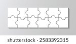 Parts of process diagram with 12 pieces. Jigsaw puzzle info graphic. Rectangle business presentation infographic. Puzzle grid. Business presentation for infographics. Vector illustration