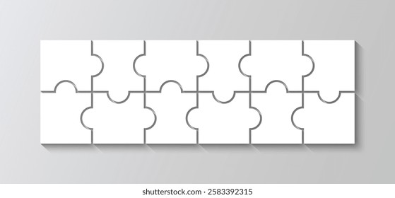 Parts of process diagram with 12 pieces. Jigsaw puzzle info graphic. Rectangle business presentation infographic. Puzzle grid. Business presentation for infographics. Vector illustration