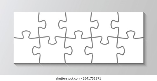 Parts of process diagram infographic. Rectangle business presentation with 10 pieces. Jigsaw puzzle info graphic. Puzzle grid. Business presentation for infographics. Vector illustration