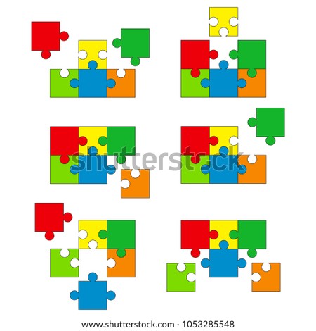 Parts of puzzles on white background in colored colors. Flat design, vector.