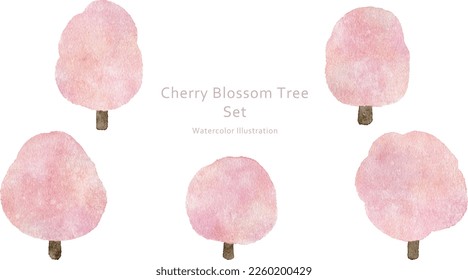 Parts set of watercolor illustration of cherry tree