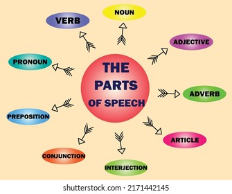 Parts Of Speech English Learning,Grammar Illustration Vector.