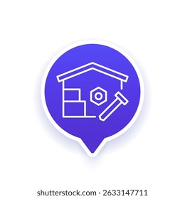 Parts storage icon, spare parts in warehouse line design