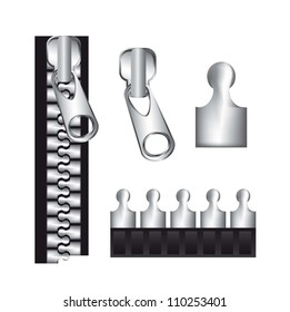 parts of the zippers isolated over white background. vector