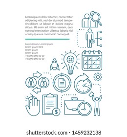 Part-time job article page vector template. Work in shifts. Short-term employment. Brochure, booklet design element with linear icons, text boxes. Print design. Concept illustrations with text space 