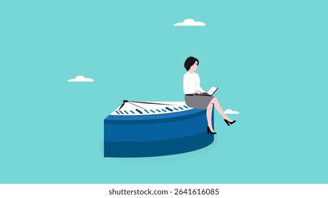 Part-time job, side job or small business, additional work outside working hours, division or tome management, work tracking system or day planning, business woman working using laptop over hours cut