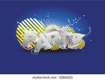 Party 3d Lettering Blue Silver Stock Vector (Royalty Free) 32865025