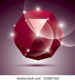 Party 3D red shiny disco ball. Vector fractal dazzling abstract illustration - eps10 jewel. Gala theme. 
