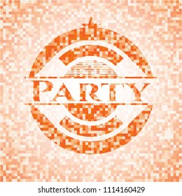 Party abstract emblem, orange mosaic background