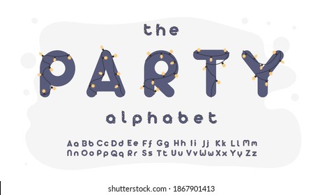 Party alphabet. A set of letters with a garland for a festive lettering. Vector.