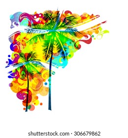 party among palm trees. vector illustration of bright trees on a colorful background with space for text