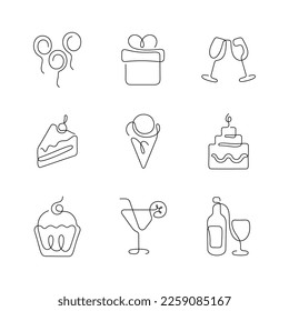 Party artistic style continuous line icons. Editable stroke.