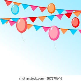 party background with balloons garlands and flags vector