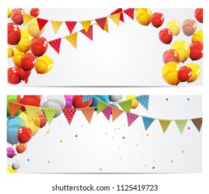 Party Background Baner with Flags and Balloons Vector Illustration. EPS10