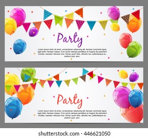 Party Background Baner with Flags and Balloons Vector Illustration. EPS10