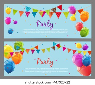 Party Background Baner with Flags and Balloons Vector Illustration. EPS10