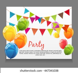 Party Background Baner with Flags and Balloons Vector Illustration. EPS10