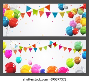 Party Background Baner with Flags and Balloons Vector Illustration. EPS10