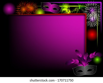 Party background with carnival masks and fireworks